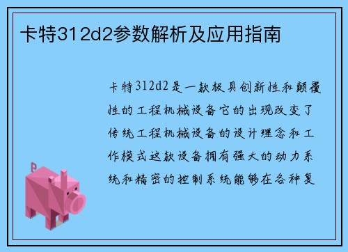 卡特312d2参数解析及应用指南